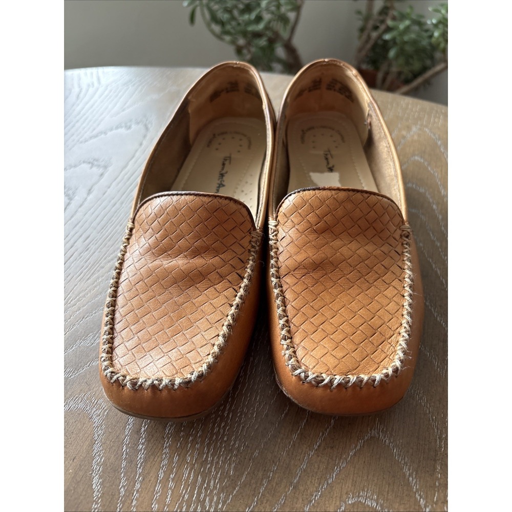 Thom McAn Womens Tan Woven Leather Loafers Poron Comfort Flats Size 8